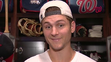 Trea Turner talks after hitting his second career cycle