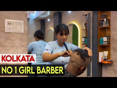 MENS HEADSHAVE BY GIRL BARBER KOLKATA BEST FEMALE BARBER MISS BARBER