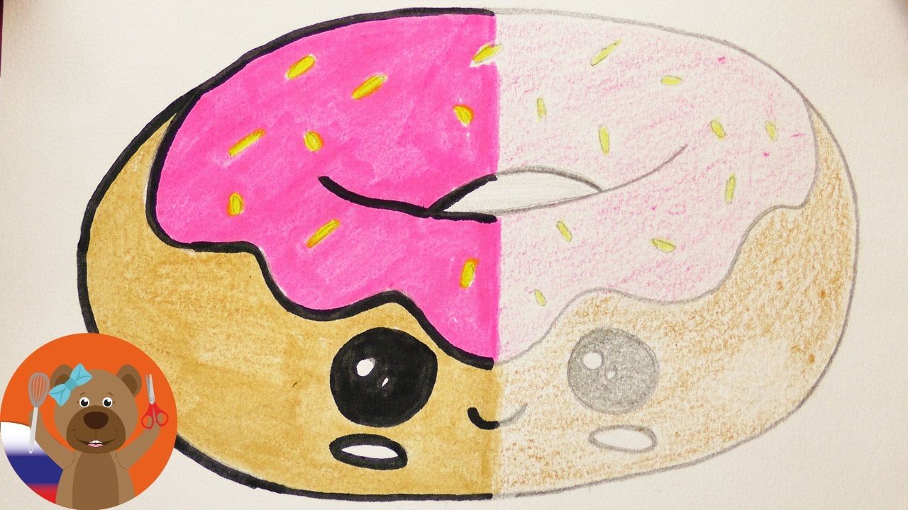 Пончик в стиле кавай | КАРАНДАШ vs. ФЛОМАСТЕР | Урок рисования