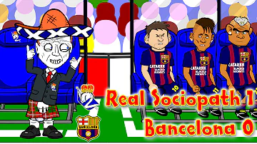 🇪🇸REAL SOCIEDAD vs BARCELONA 1-0🇪🇸(4.1.15 Alba own goal David Moyes Football Cartoon by 442oons)