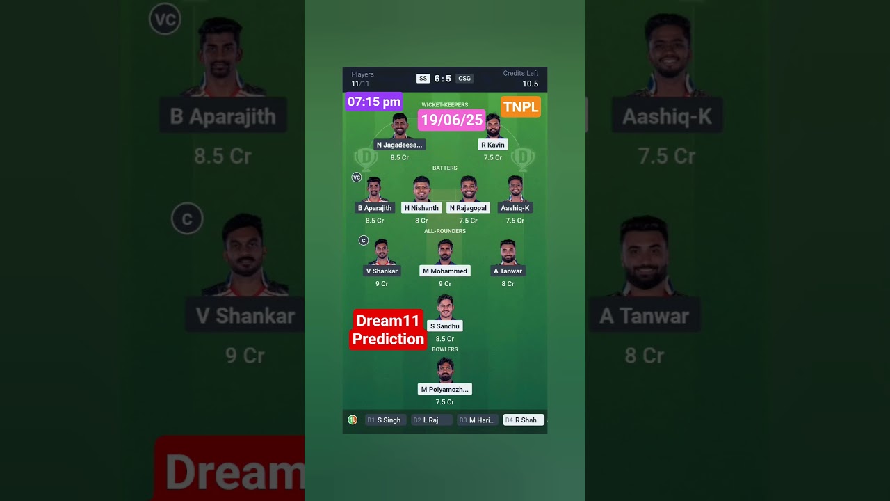TNPL T20 SS VS CSG / CSG VS SS TODAY MATCH PREDICTION DREAM 11 