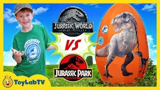 Jurassic World Fallen Kingdom vs Jurassic Park Dinosaurs! Giant TRex Dinosaur & Surprise Egg Toys