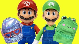 The Super Mario Bros Movie Dolls Packing Backpack with Luigi at School
