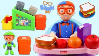 Blippi Pretend Cooking with Toy Stove Top & Using Magic Recycling Center to Make Surprise Toys!