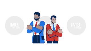 Two adversarial angry lawyers with arms crossed 2D characters animation