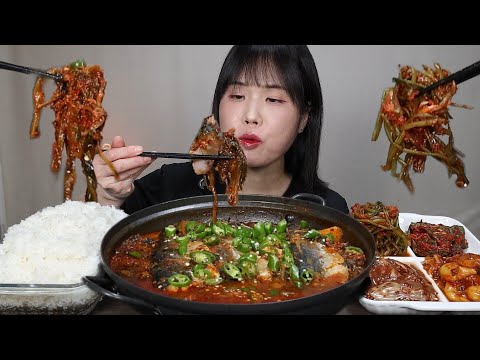 맛있는먹방♡완전 밥도둑이네~!!☺️ 고등어 시래기 조림, 고구마줄기김치, 어리굴젓, 멍게무침, 김치, 매운, 고등어, 먹방. mukbang, spicy, kimchi, ASMR. 