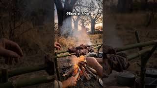 POV: You're a Tribal Hunter Grilling Fresh Kill in African Savanna Bush  #survivalskills  #shorts
