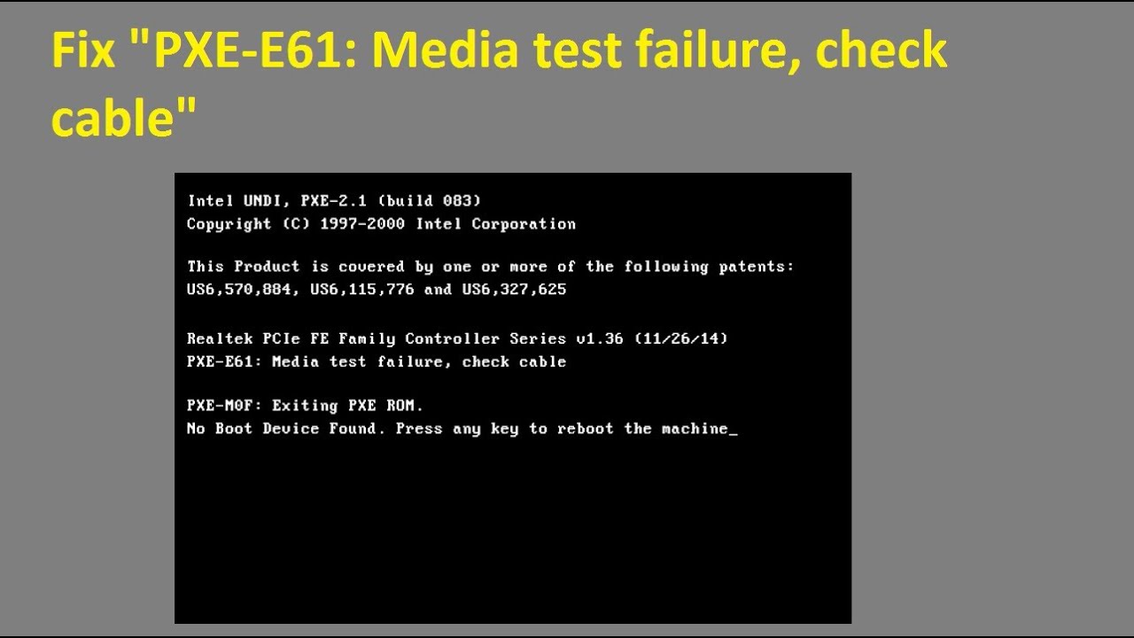Media Test Failure, Check Cable' - Fix PXE-E61 Error - YouTube