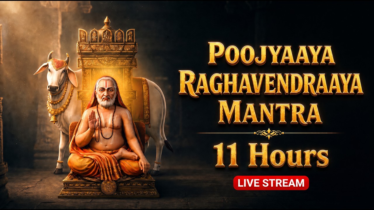 Poojyaaya Raghavendraaya Mantra 11 Hours | LIVE Guru Mantra for All-Day Devotion live session