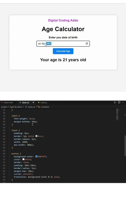 Easiest Age Calculator Using HTML, CSS & JavaScript! #coding #age # ...