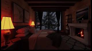 【雪の夜ambient】暖炉のある寝室で眠る｜睡眠・リラックス用