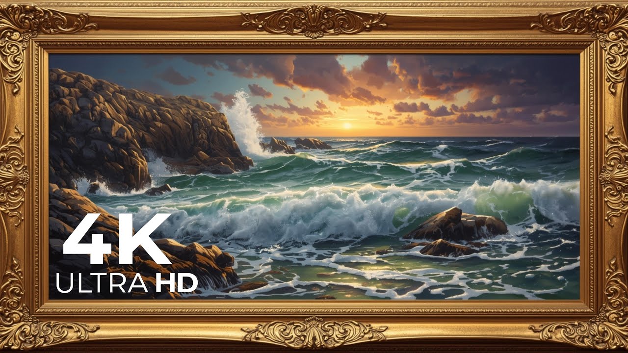 4K Ultra HD Ocean Waves at Sunset | Relaxing TV Wallpaper Background