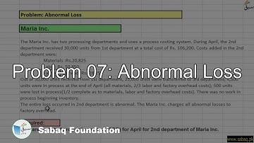 Problem 07: Abnormal Loss, Accounting Lecture | Sabaq.pk