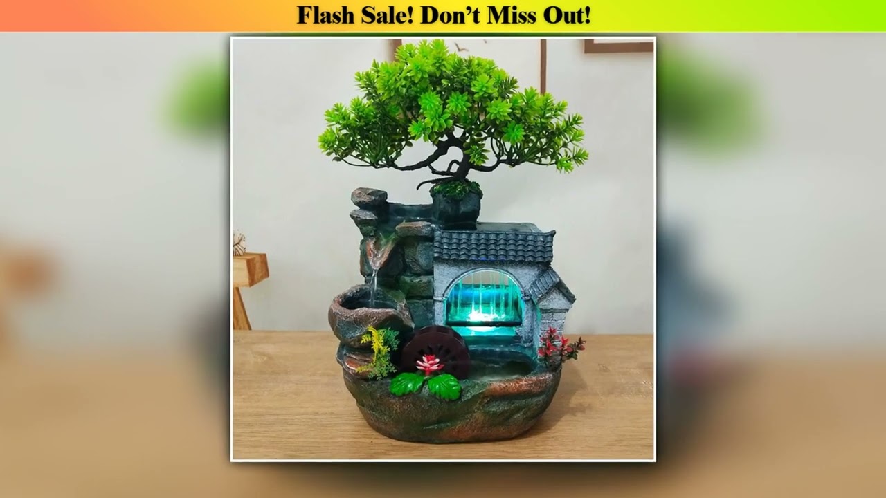 Top LED Desktop Water Fountain Waterfall Ornament W Pump Office Home Indoor Decor