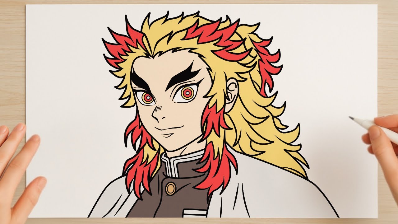 How to draw Rengoku from Demon Slayer | Step-by-Step Tutorial