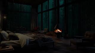 Fall Asleep to the Calming Harmony of Rain and Fireplace Crackles - Rainy Night Repose