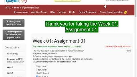 NPTEL 2024 ETHICS IN ENGINEERING PRACTICE WEEK 1 SOLUTION