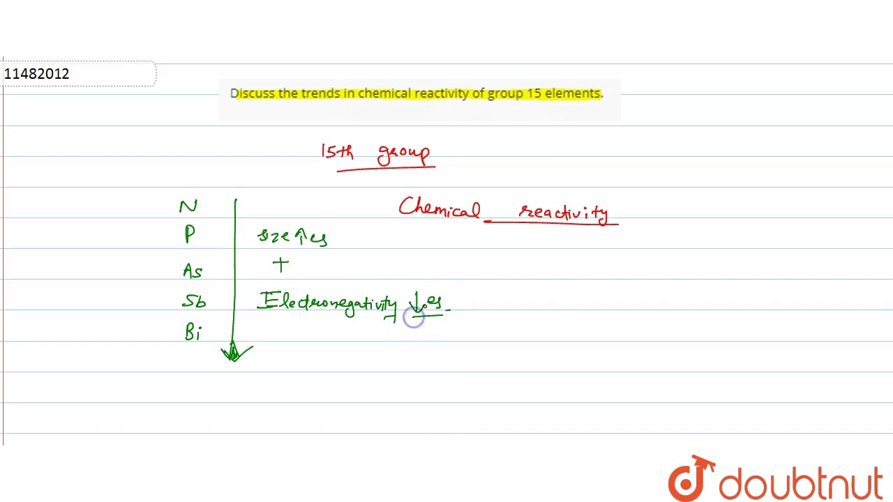 Discuss the trends in chemical reactivity of group 15 elements....