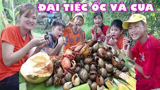 Đại Tiệc Ốc Bươu Và Cua Đồng Nấu Nước Dừa #trangandvinhtv