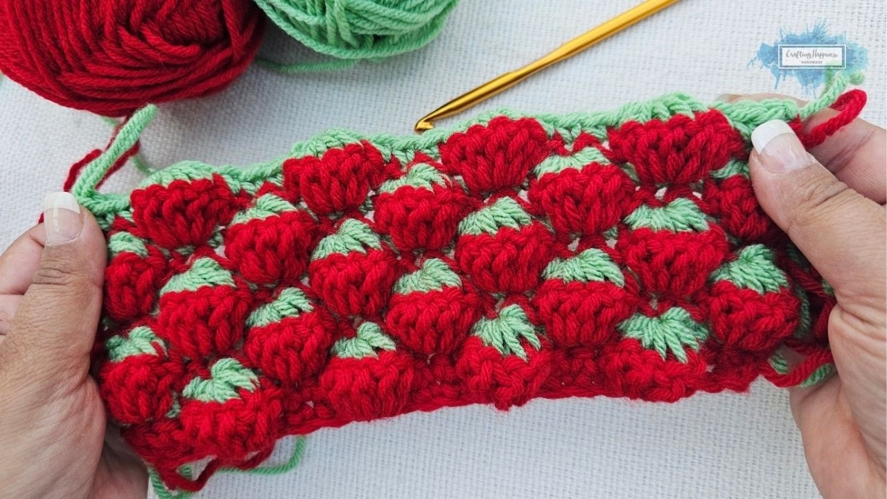 How To Crochet Strawberry Stitch Step By Step! 🍓🍓 EASY TUTORIAL FOR BEGINNERS by Crafting Happiness