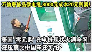 不偷奢侈品偷電纜，8000元成本20元賤賣！美國“零元購”充電樁電纜現狀火遍全網！美媒：油壓剪比中國車還可怕？