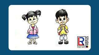 Girl and Boy clipart drawing for kids....