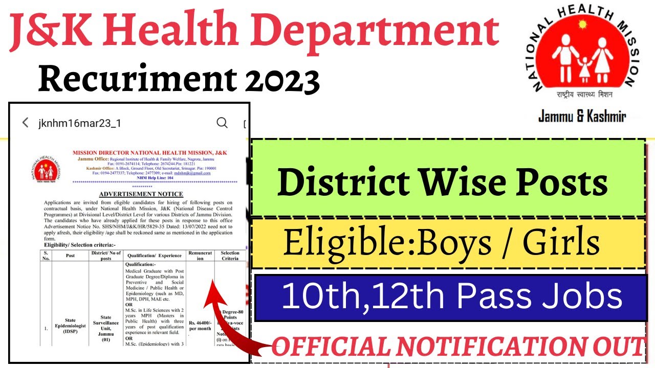 J&K Health Department Posts 2023 District Wise Posts EligibleBoys