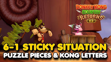 Donkey Kong Country Returns HD - Sticky Situation 6-1 (All Puzzle Pieces & KONG Letters)