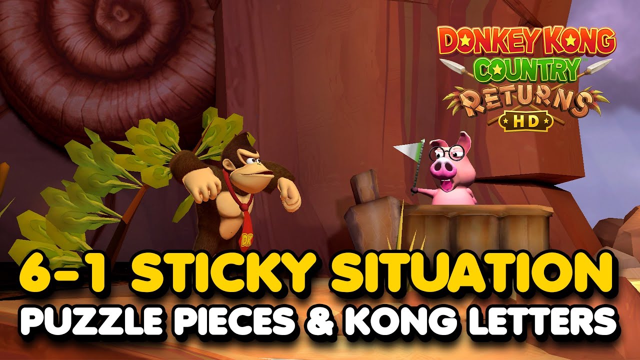 Donkey Kong Country Returns HD - Sticky Situation 6-1 (All Puzzle Pieces & KONG Letters)