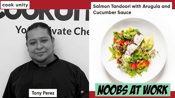 CookUnity Review - Salmon Tandoori with Arugula n Cucumber Sauce by Chef Tony Perez | Noobs at Work