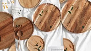 1Pcs Round Acacia Wood Plate