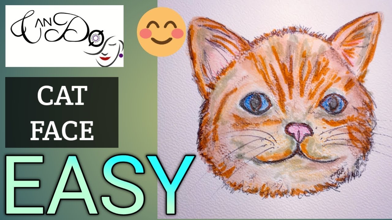 How To Draw A Cat Face Step By Step For Beginners| Water color pencils ...