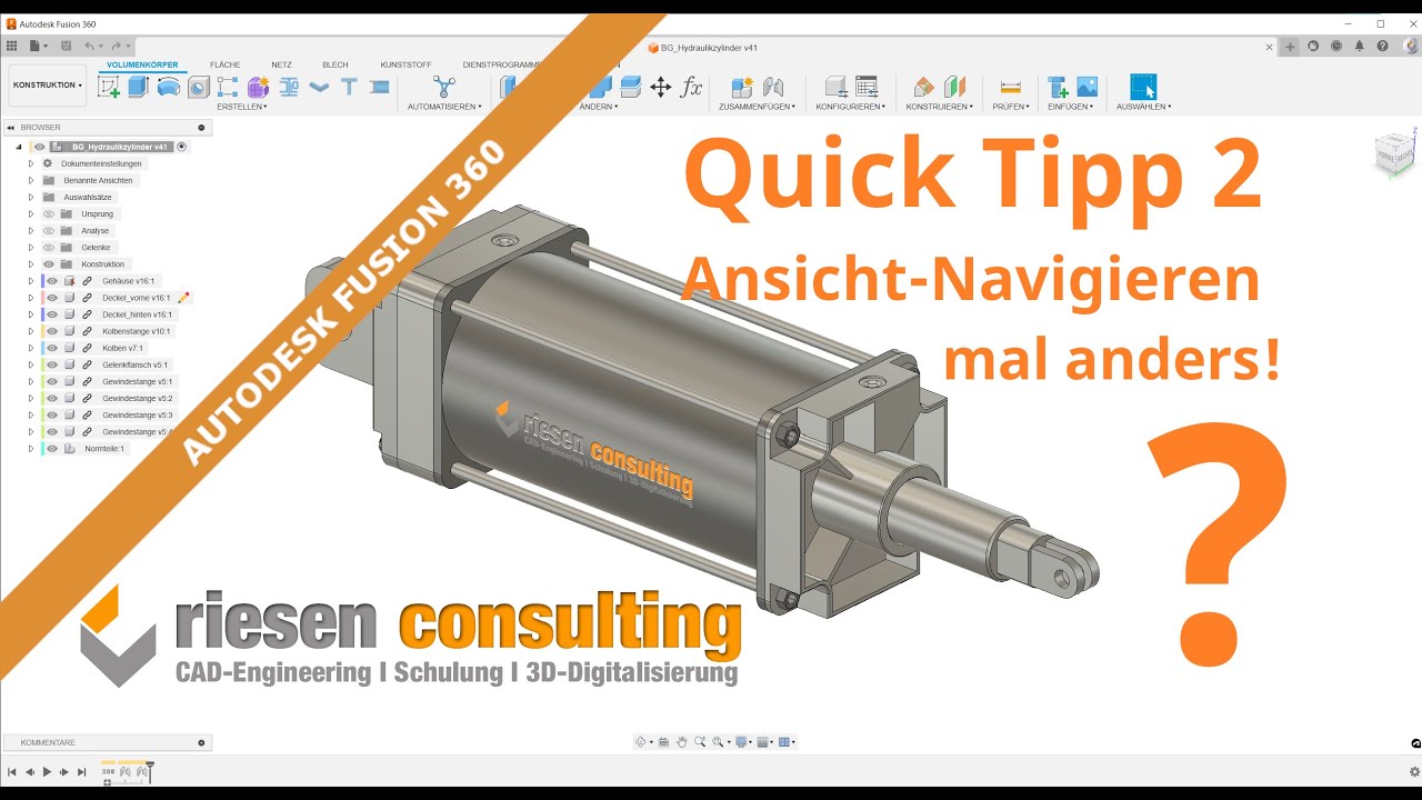 Autodesk Fusion 360 - Quick Tipp 2 Ansicht navigieren mit Trick 17 Training Deutsch
