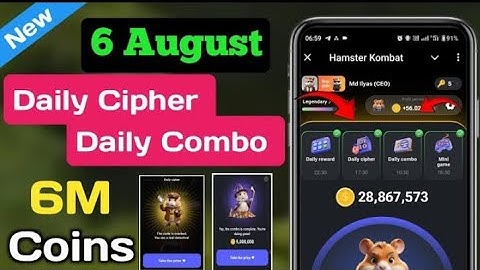 6 August Hamster Kombat Daily Combo & Daily Cipher Code | Hamster Daily Cpher Code | Daily Combo 🔥
