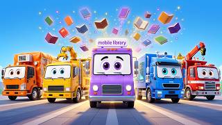 Five Helpful Trucks &amp; The Mobile Library Song 📚🚚   3D Nursery Rhymes for Kids