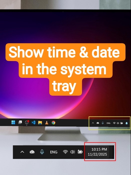 How to Show Time & Date in System Tray ! #shorts - YouTube