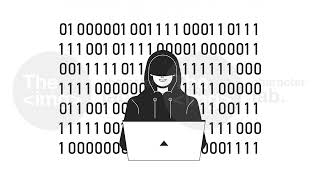 Cyber attacker typing on laptop bw outline 2D animation