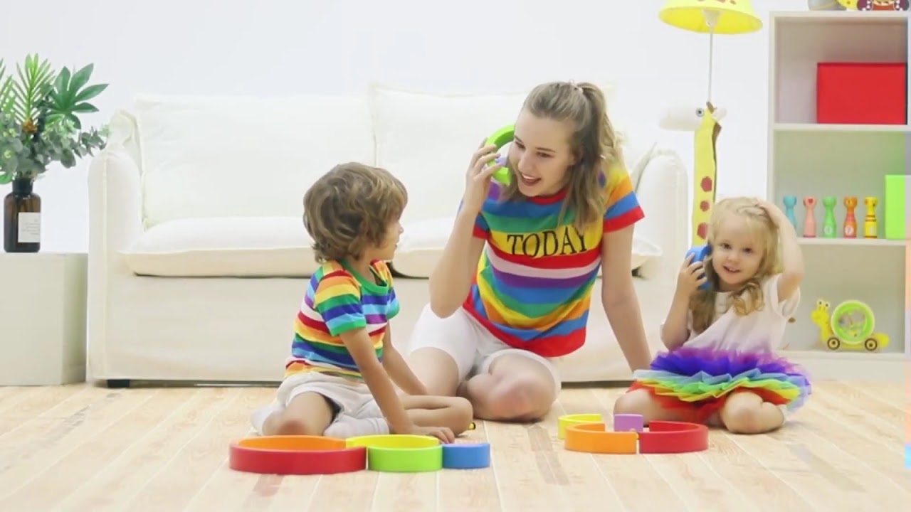 Wooden Rainbow Nesting  Stacker with Large Puzzle Blocks