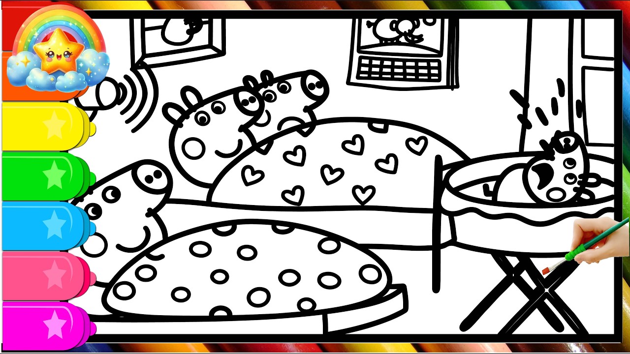Peppa Pig And George Get Woken By Baby Alexander || Learn to draw and color Peppa Pig page