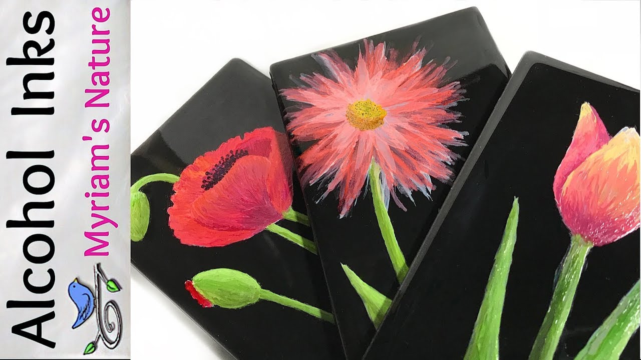 52] Using ALCOHOL INKS on BLACK or Dark SURFACES - Easy Flower TUTORIAL ...