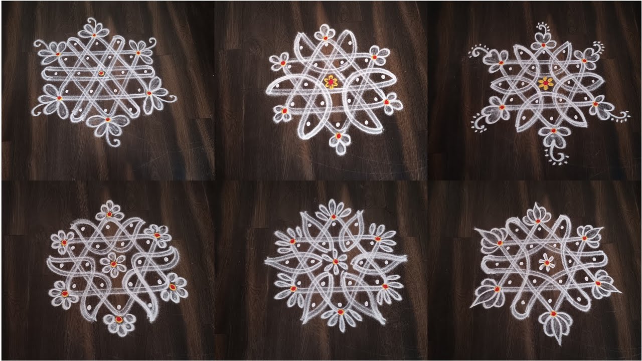 6 Small and Beautiful Star Sikkukolam using 5-3 inter dots