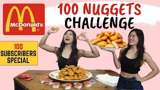 100 CHICKEN NUGGETS CHALLENGE  I Celebrating 100 subscribers   Q&A // McDonalds Mukbang McNuggets