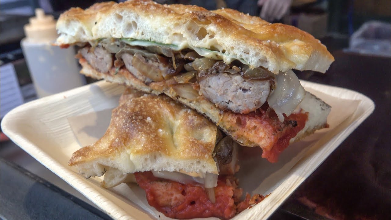 Italian Sausages in a Huge Focaccia Sandwich. London Street Food YouTube