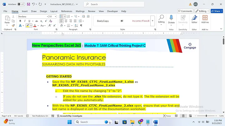 New Perspectives Excel 365  Module 7 SAM Critical Thinking Project C Panoramic Insurance /NP_EX_CT7C