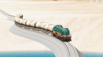 Impossible Very Long Snaked Rail Tracks vs Trains crossing - Beamng Drive