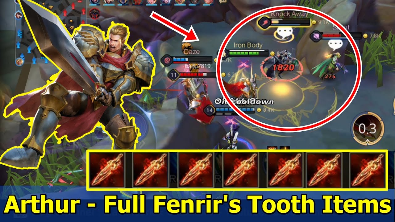 Arthur - Full Fenrir's Tooth Items Build -  Extreme Skill Damage | Arena of Valor - AoV