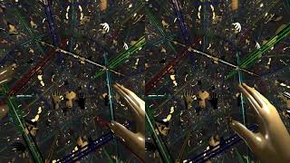 VR visualization of a mirrored dodecahedron in hyperbolic space using NVidia RTX.