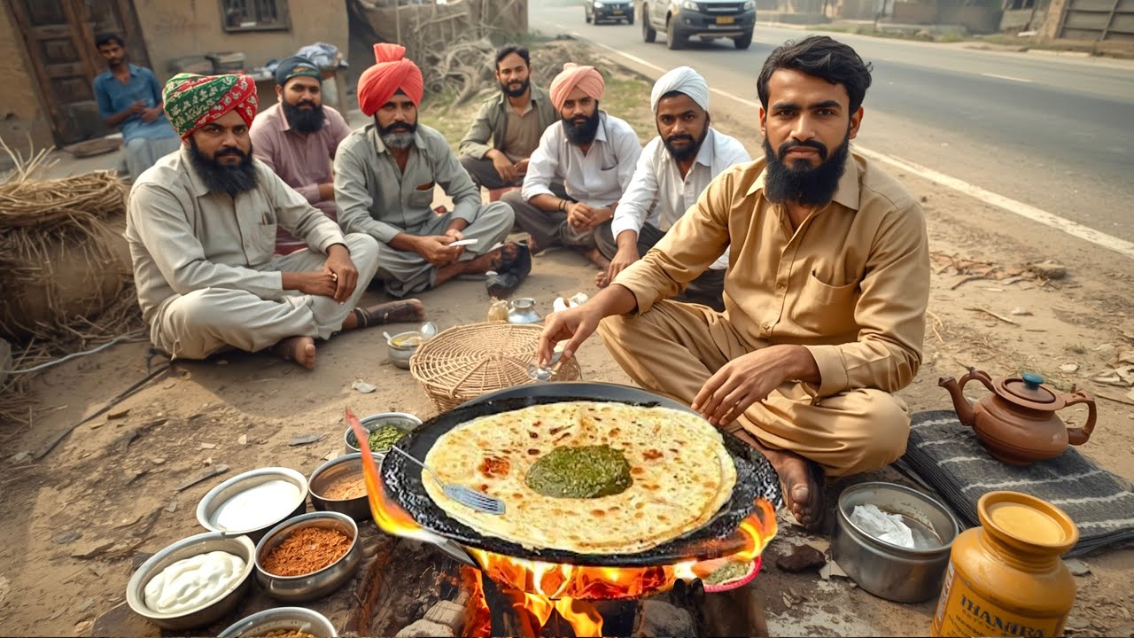 WINTER SPECIAL DESI PUNJABI BREAKFAST 😍 ALOO PARATHA WITH SAAG & MAKHAN - Street food in pakistan