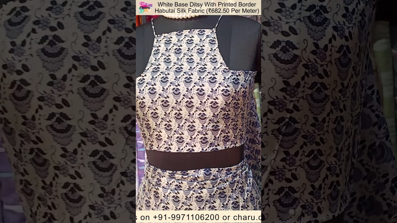 Printed Border Habutai Silk Fabric Dress Material