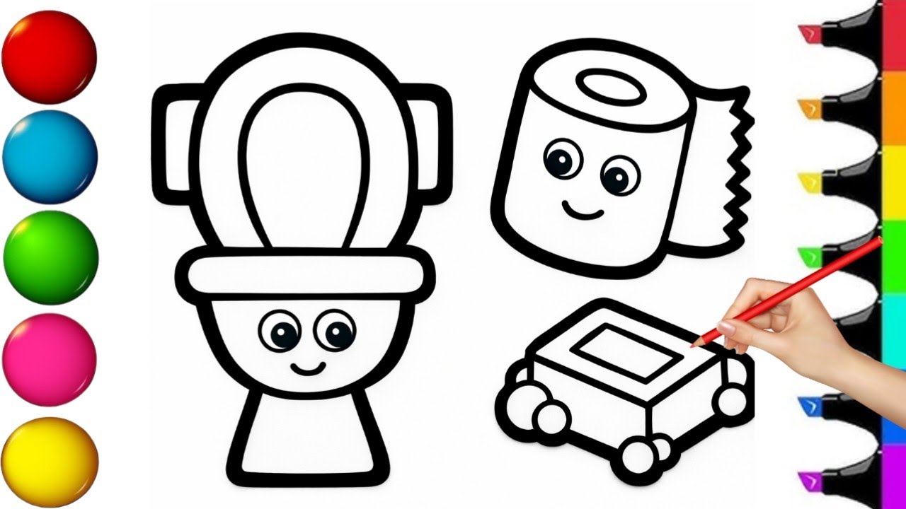 How to Draw and Color a Toilet | Easy Bathroom Drawing for Kids Step by Step